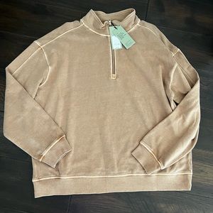 NWT Mens Goodfellow quarter ZIP PULLOVER garment dyed sweatshirt in canyon brown